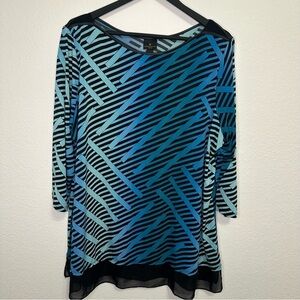 Worthington Woman Blue & Black Geometric Tunic Top – Size 1X